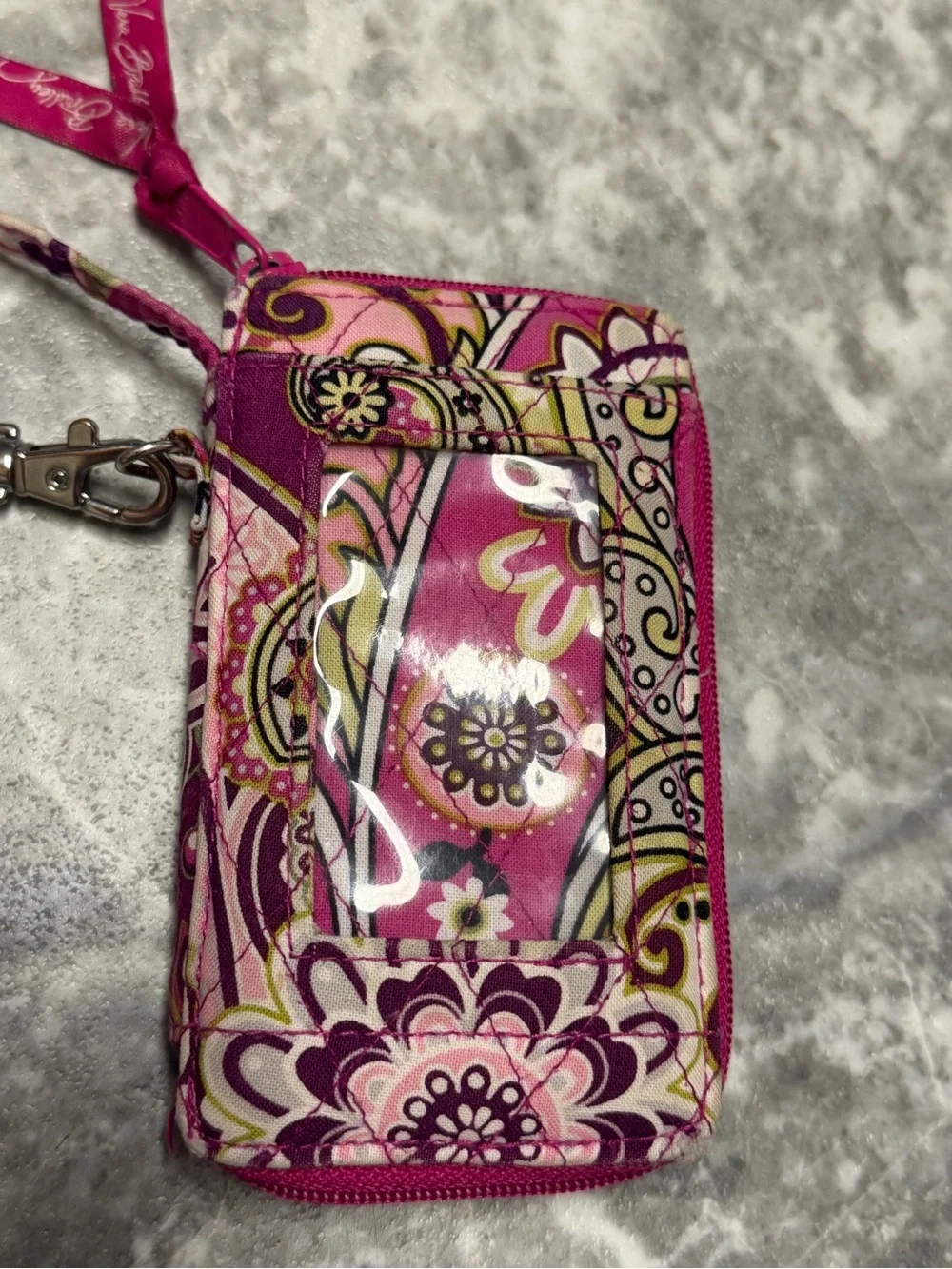 Vera Bradley Pink Paisley Quilted Zip Around Wristlet Wallet ID Holder Green